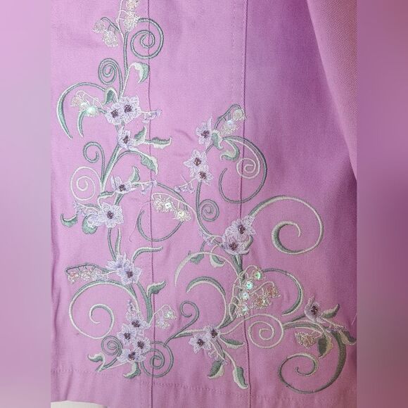 Quacker Factory XL Shell Pink Pearly Floral Embellished Zip Front Women Jacket - Picture 5 of 12